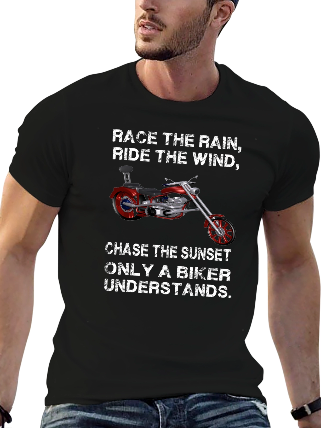 Biker T-Shirt: Race the Rain Ride the Wind