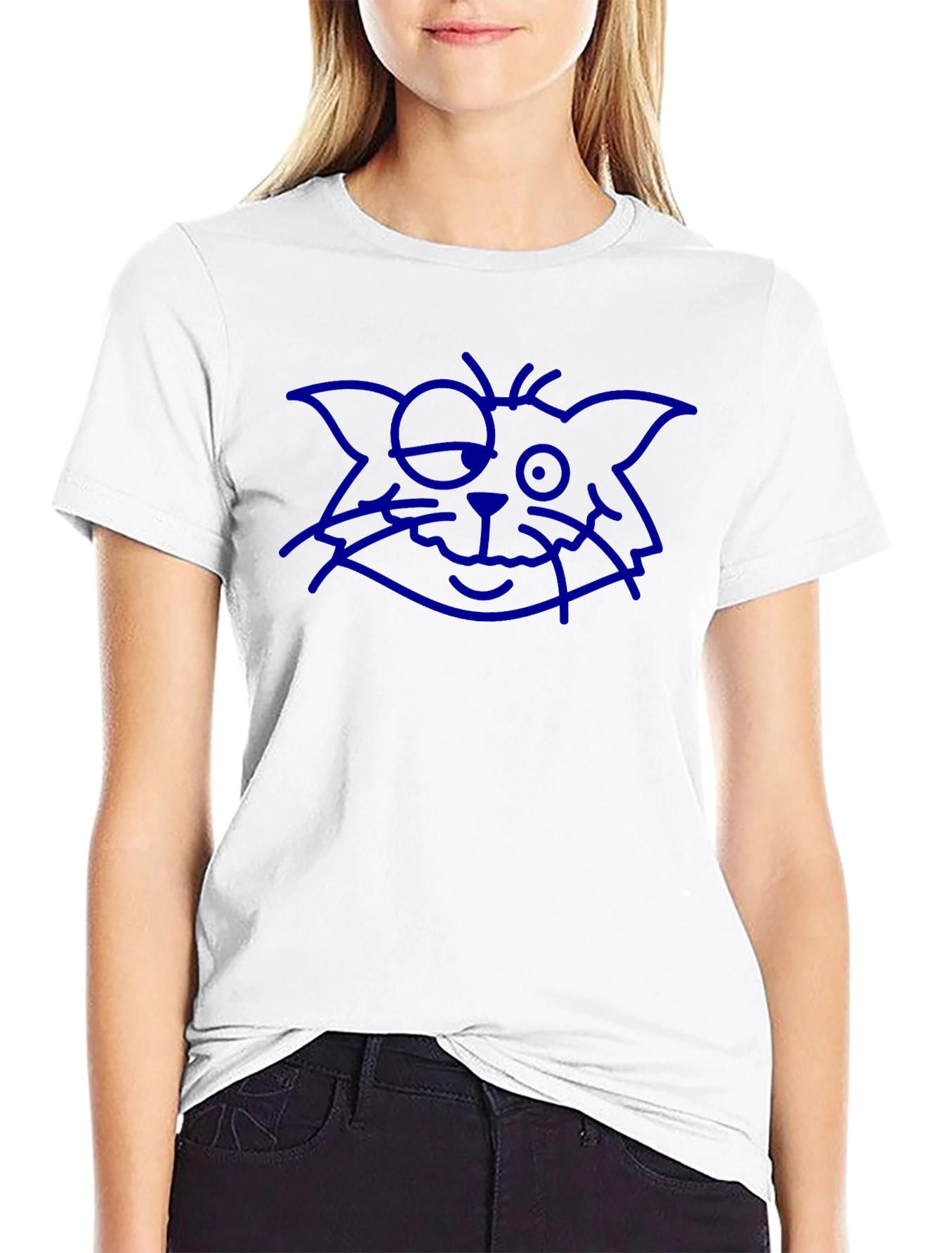 Blue Cat Sketch Black Tee