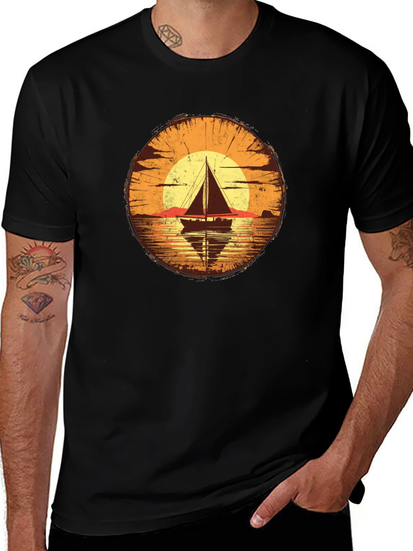 Sailboat Sunset Graphic T-Shirt