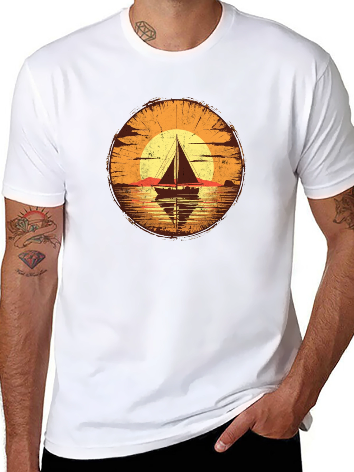 Sailboat Sunset Graphic T-Shirt