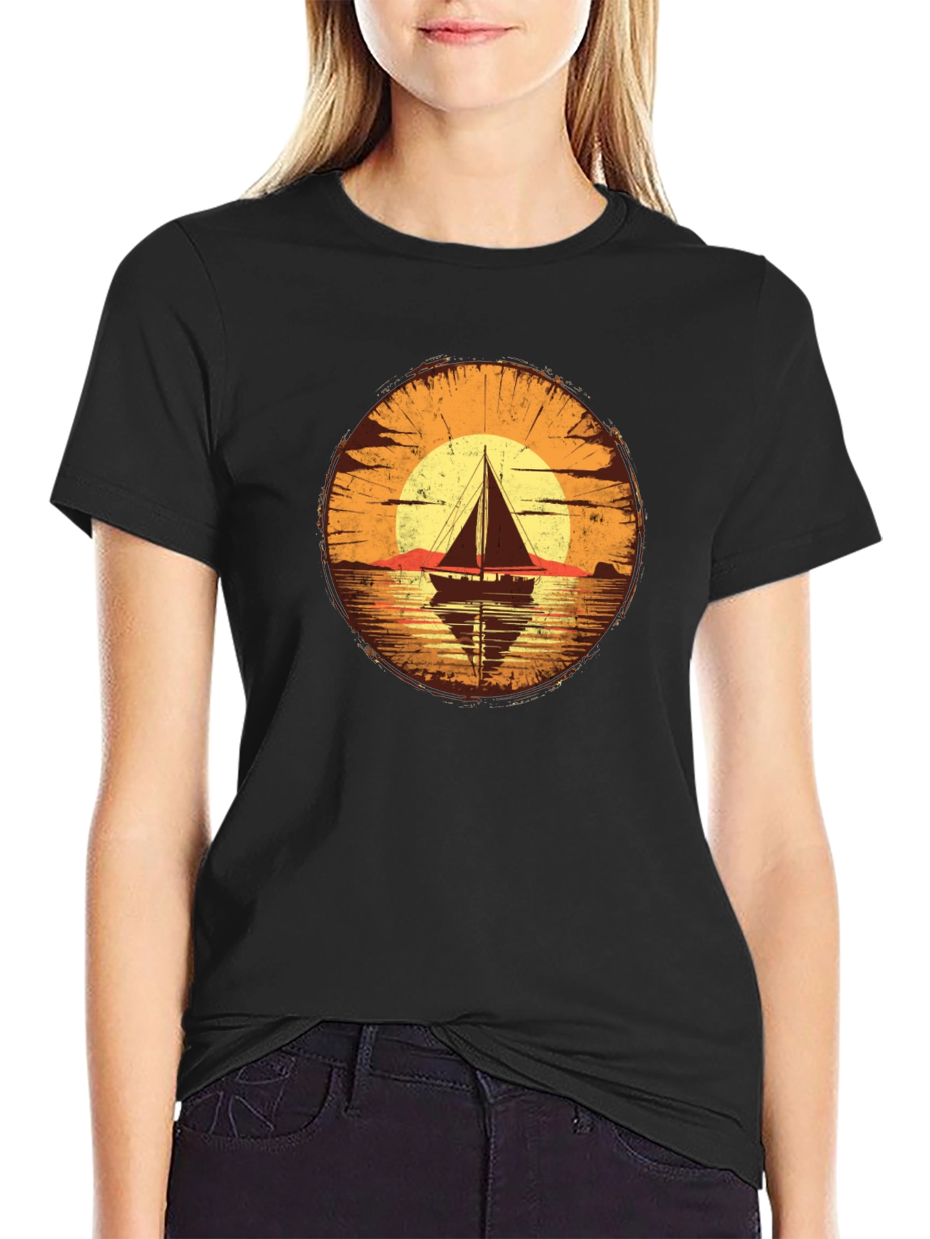 Sailboat Sunset Graphic T-Shirt