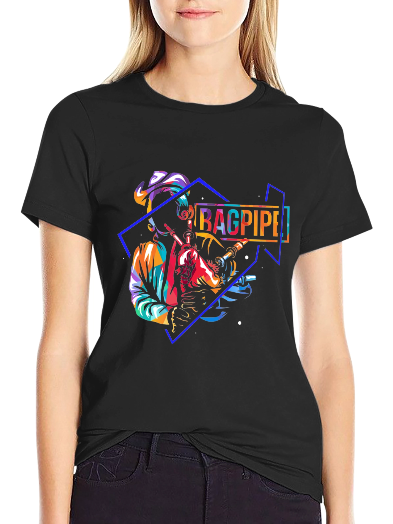 Bagpipe Player Black T-Shirt - Unique Design