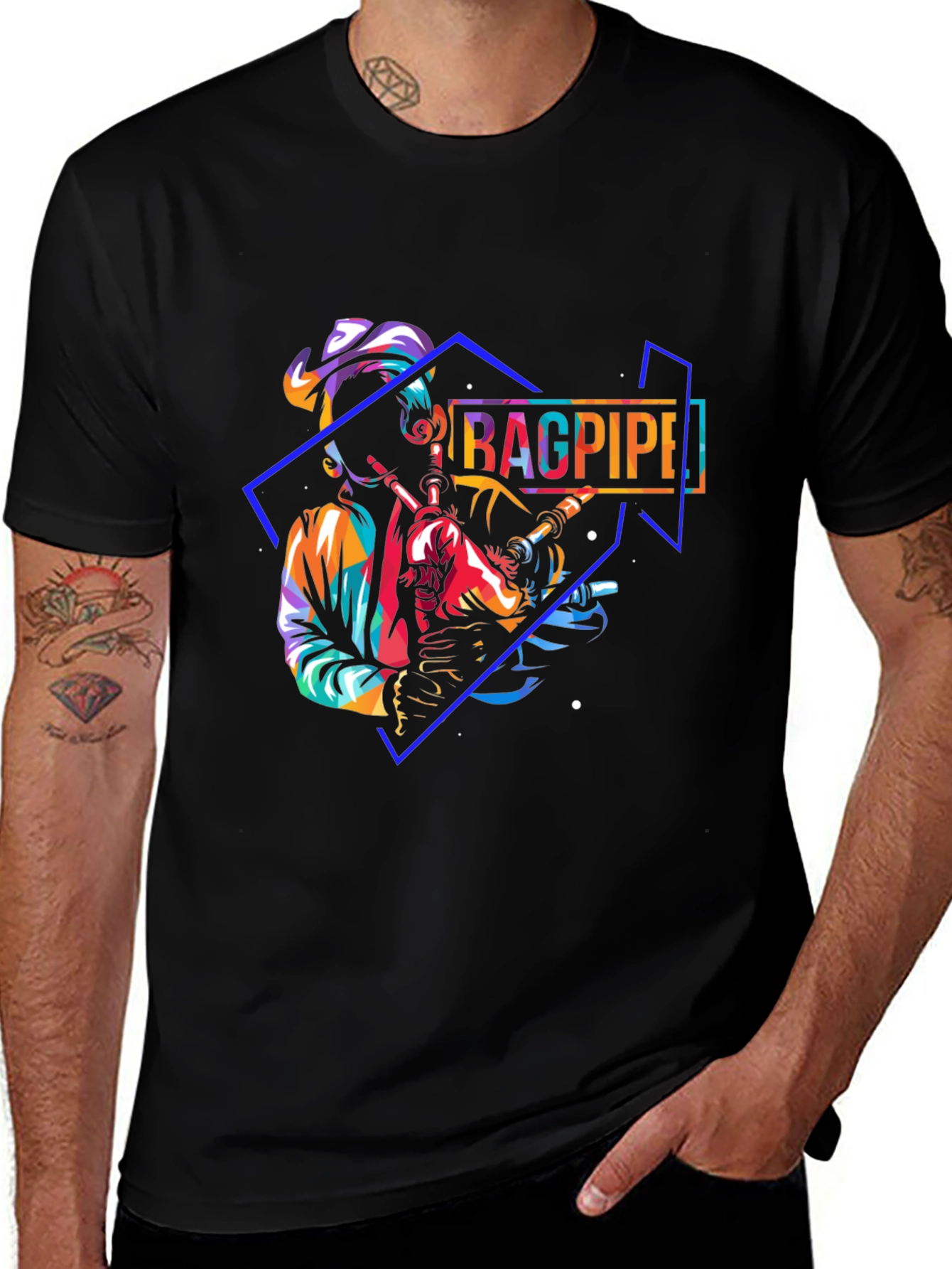 Bagpipe Player Black T-Shirt - Unique Design
