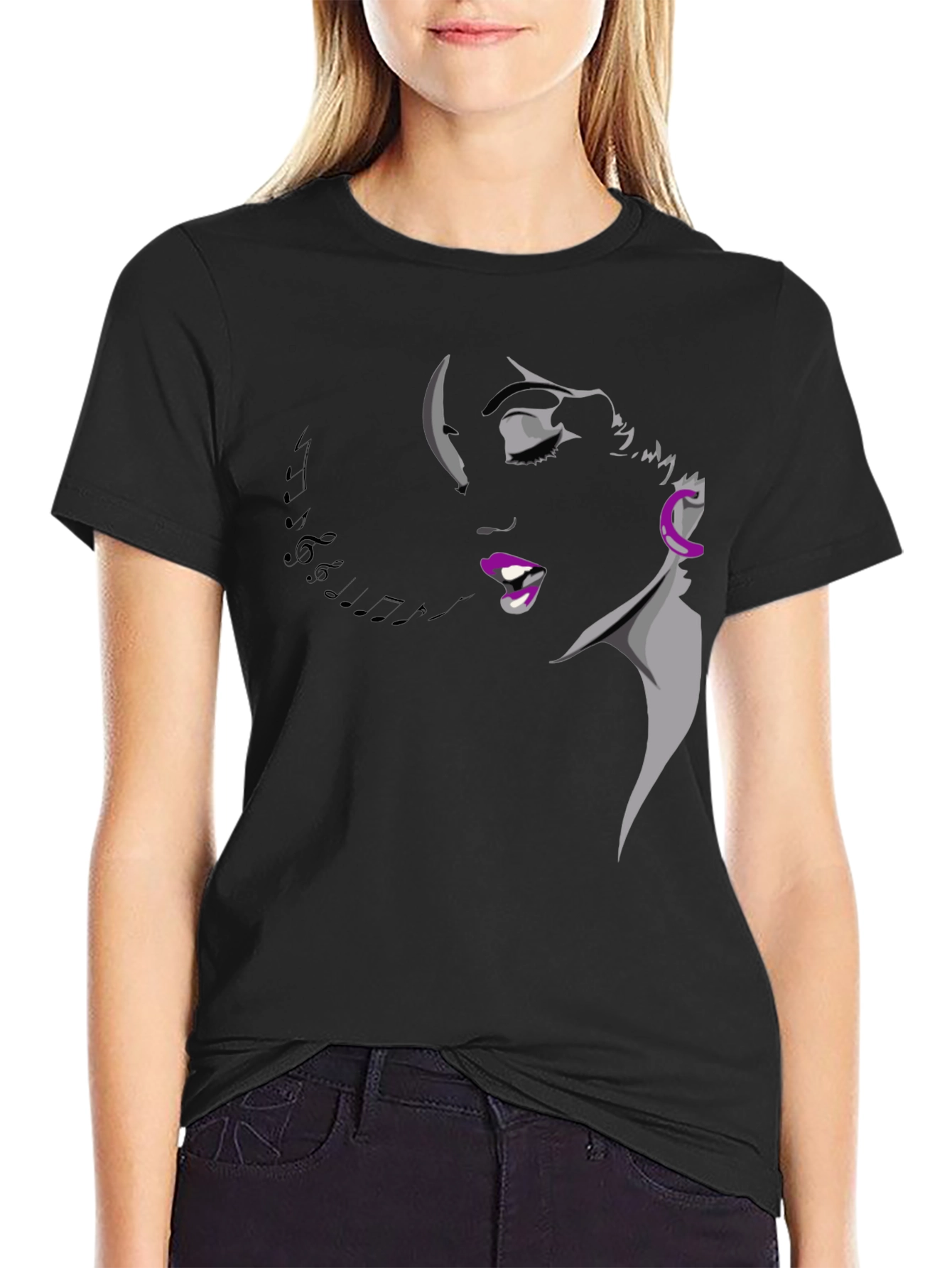 Singing Woman Graphic Tee - Black