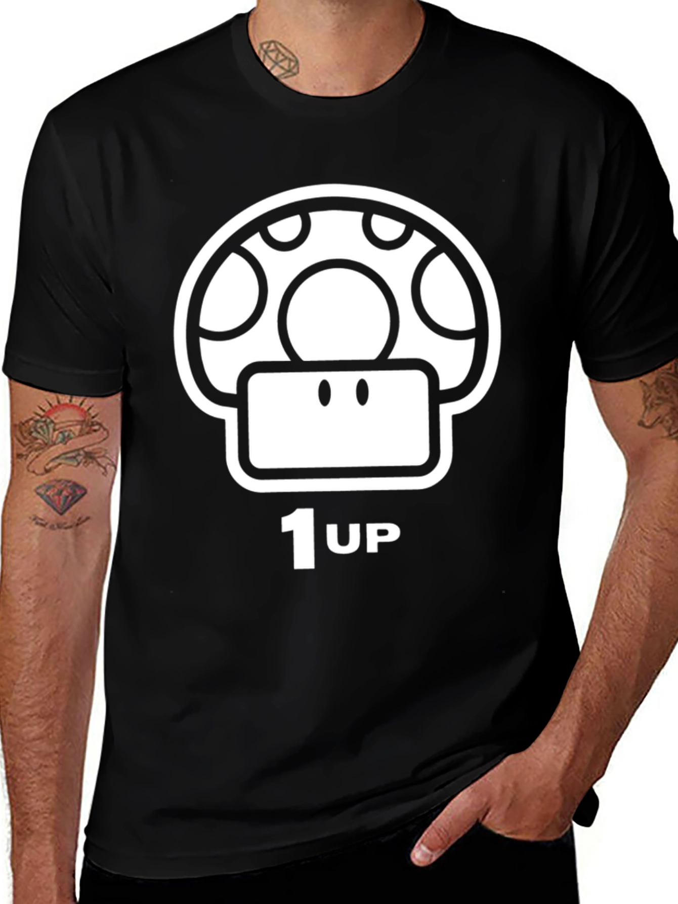Mario 1 Up Mushroom Black T-Shirt