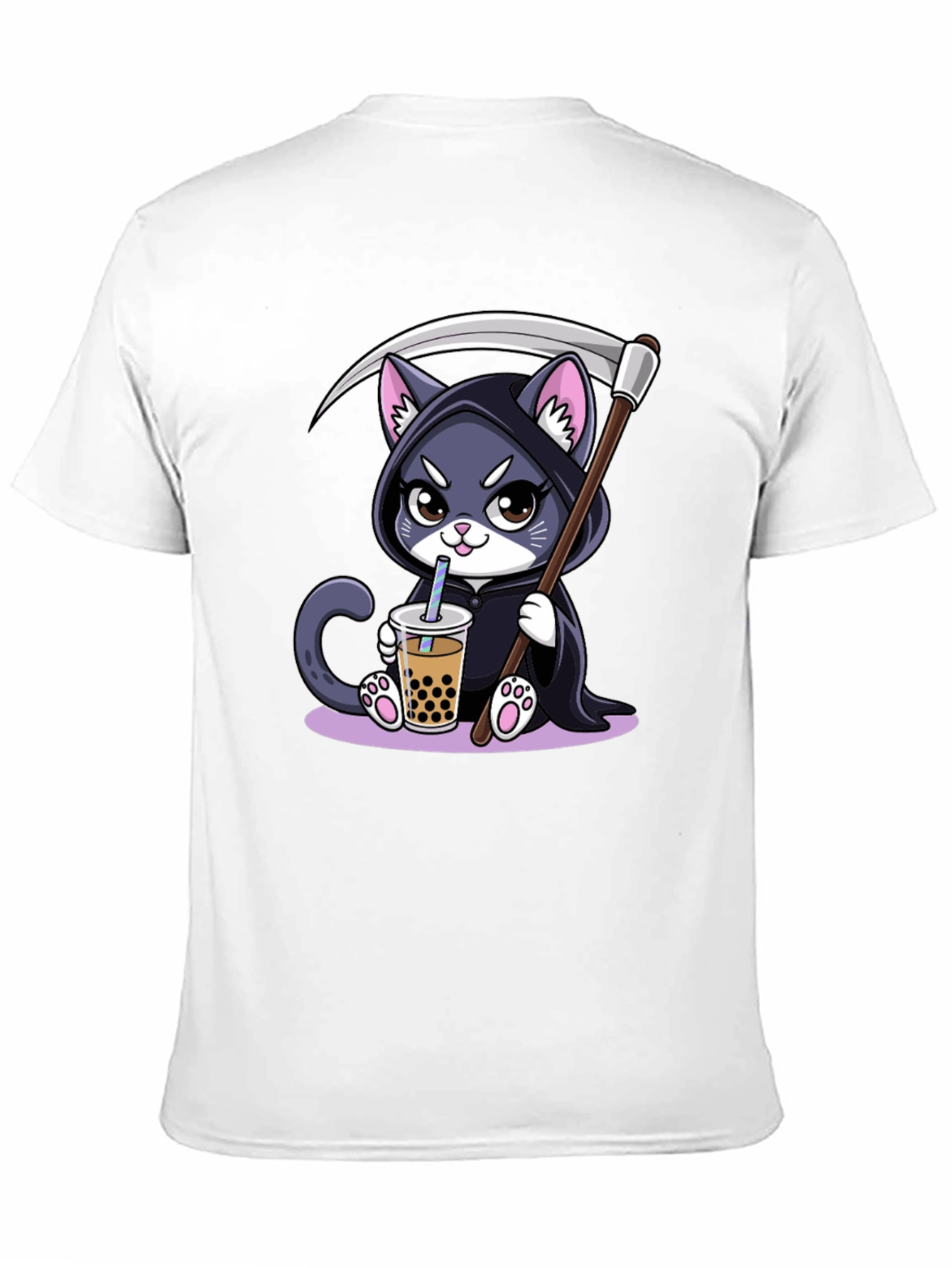 Grim Reaper Cat Boba T-Shirt - Kawaii Cute Design