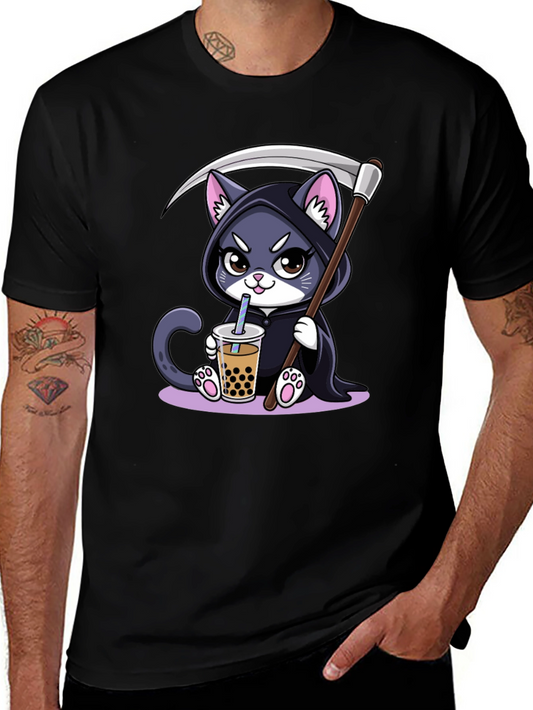 Grim Reaper Cat Boba T-Shirt - Kawaii Cute Design