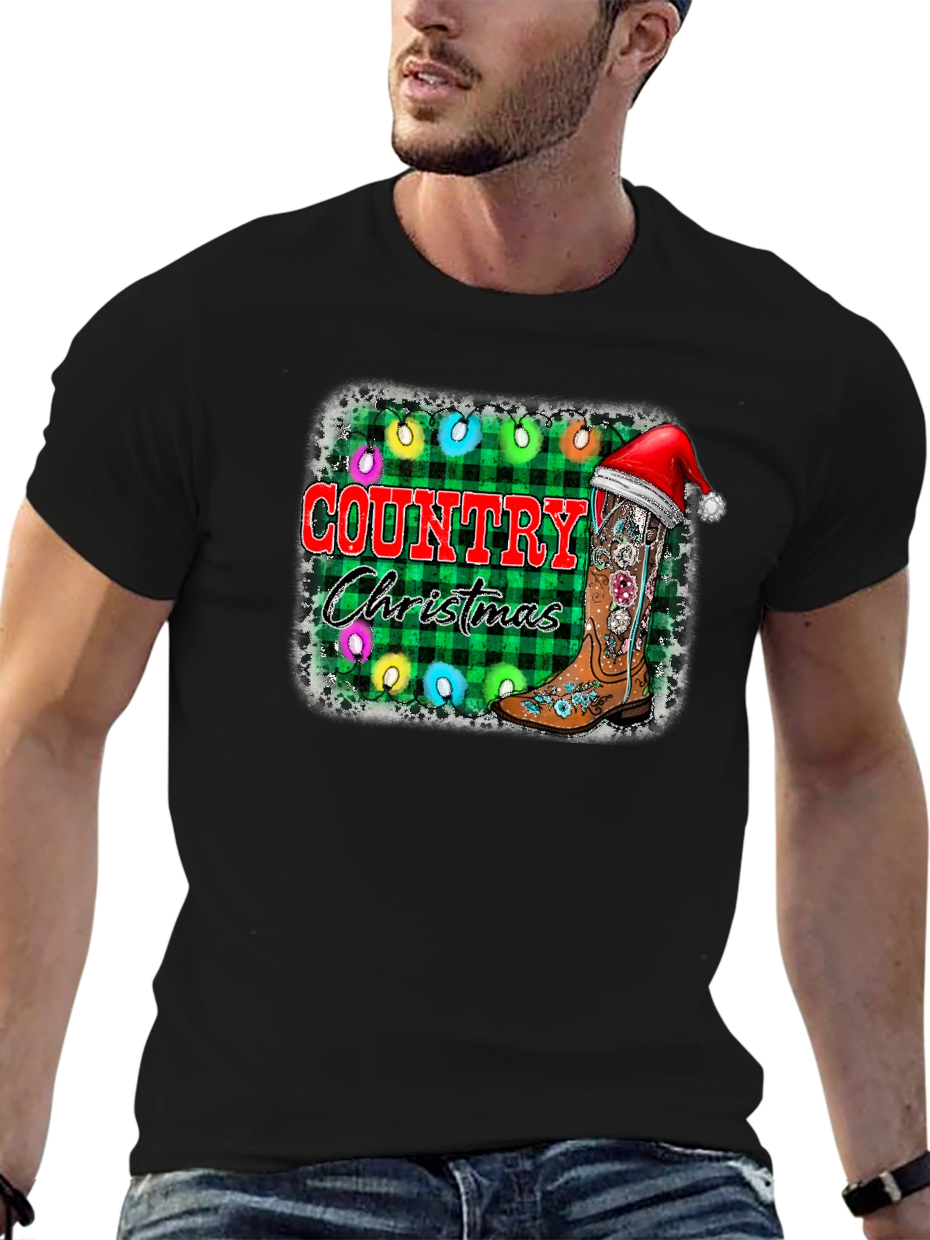 Country Christmas T-Shirt with Cowboy Boot