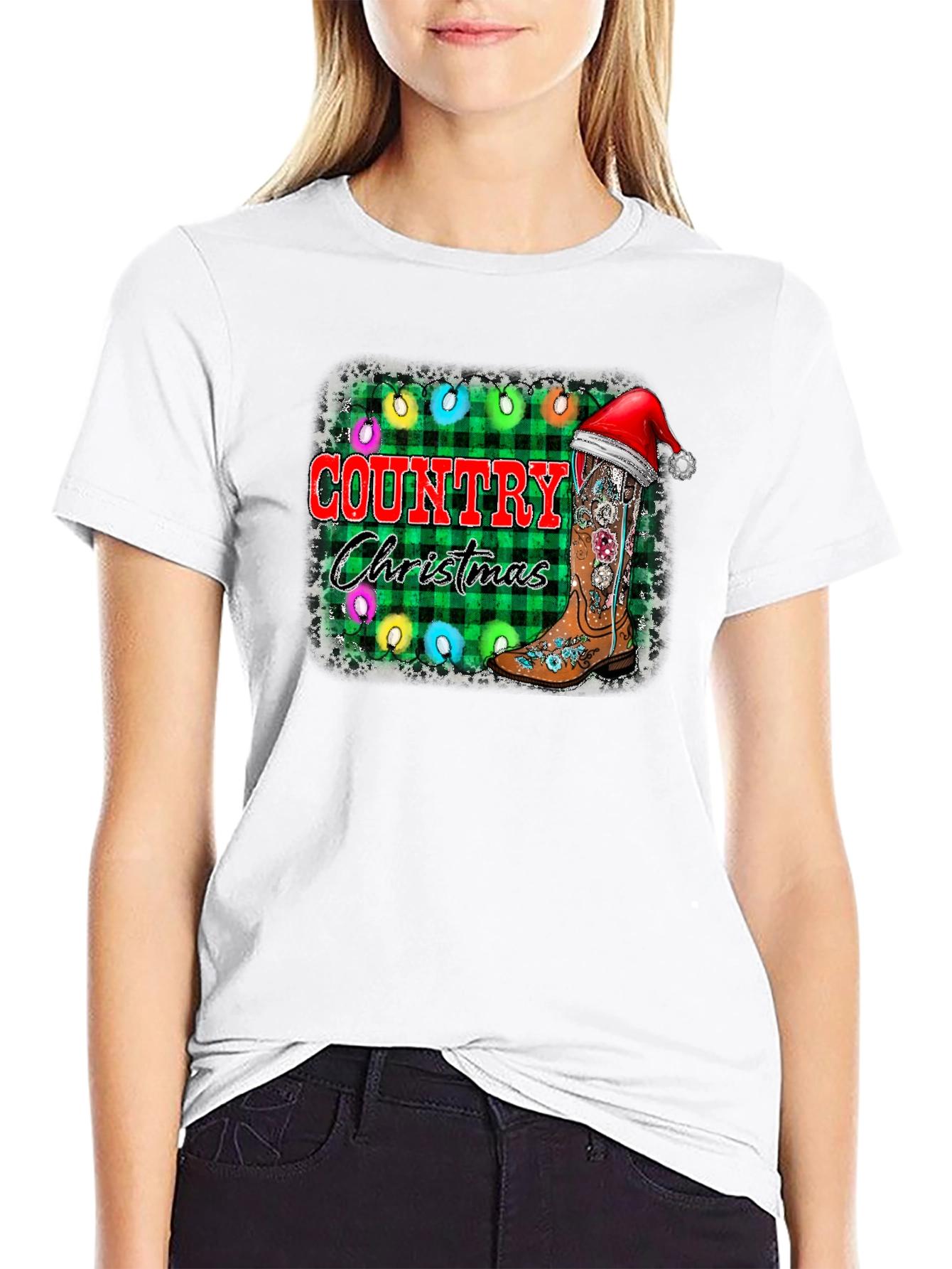 Country Christmas T-Shirt with Cowboy Boot
