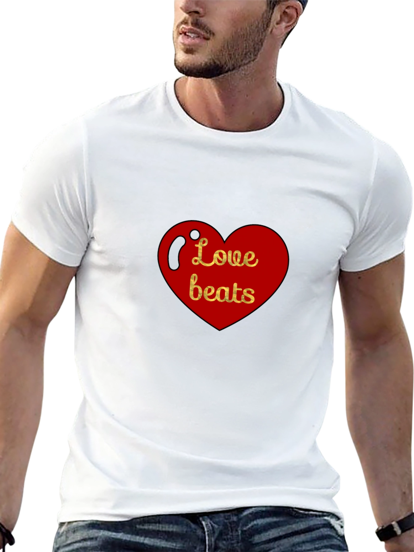 Love Beats Heart Graphic Black T-Shirt