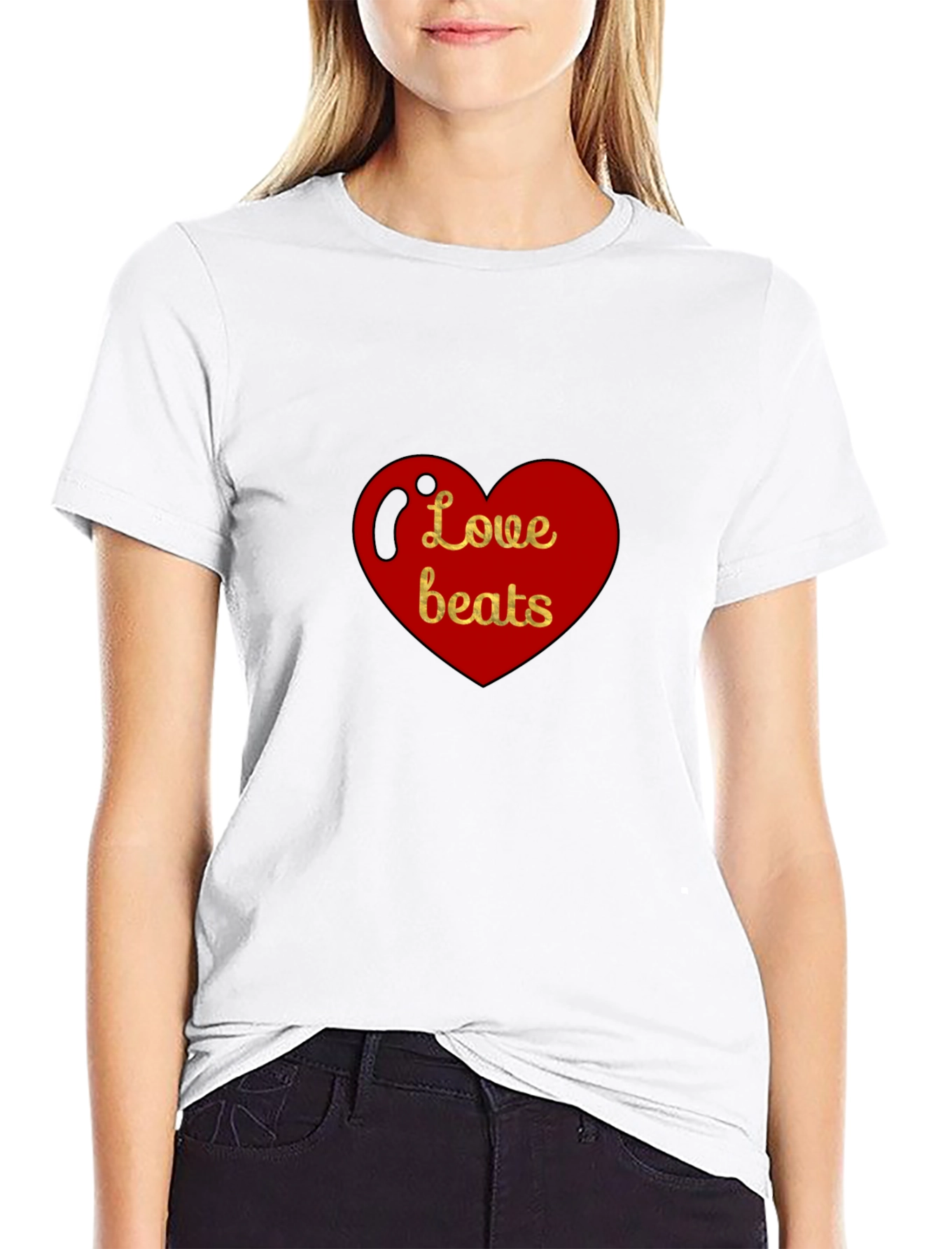 Love Beats Heart Graphic Black T-Shirt
