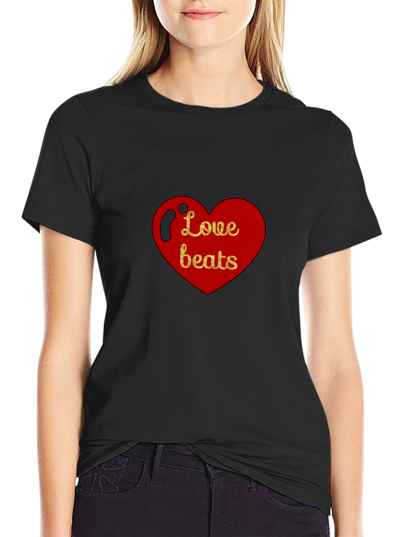Love Beats Heart Graphic Black T-Shirt