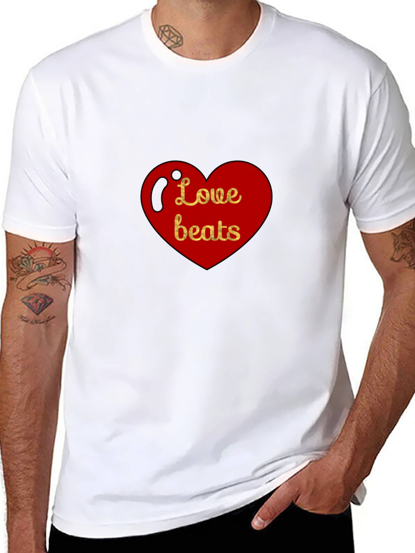 Love Beats Heart Graphic Black T-Shirt