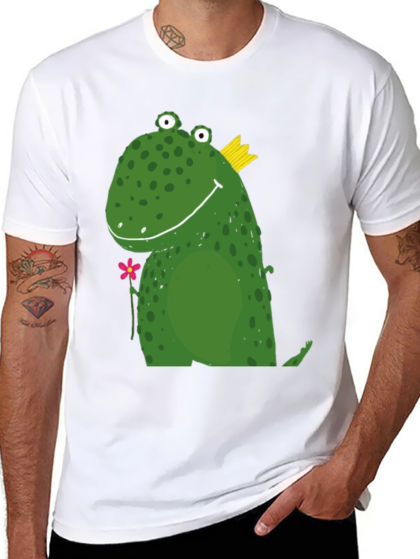 Cute Frog Prince Graphic Tee - Black Cotton T-Shirt