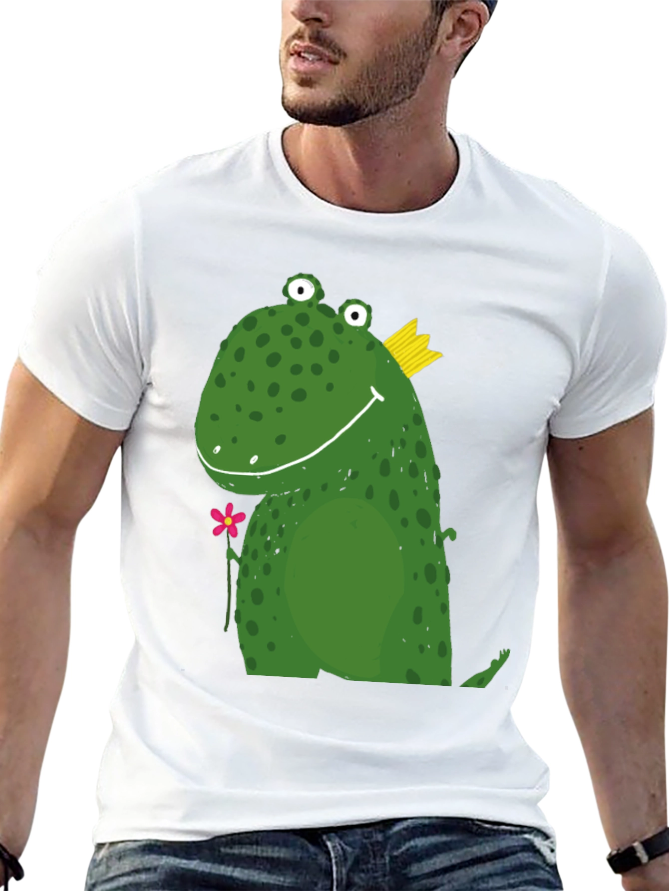 Cute Frog Prince Graphic Tee - Black Cotton T-Shirt