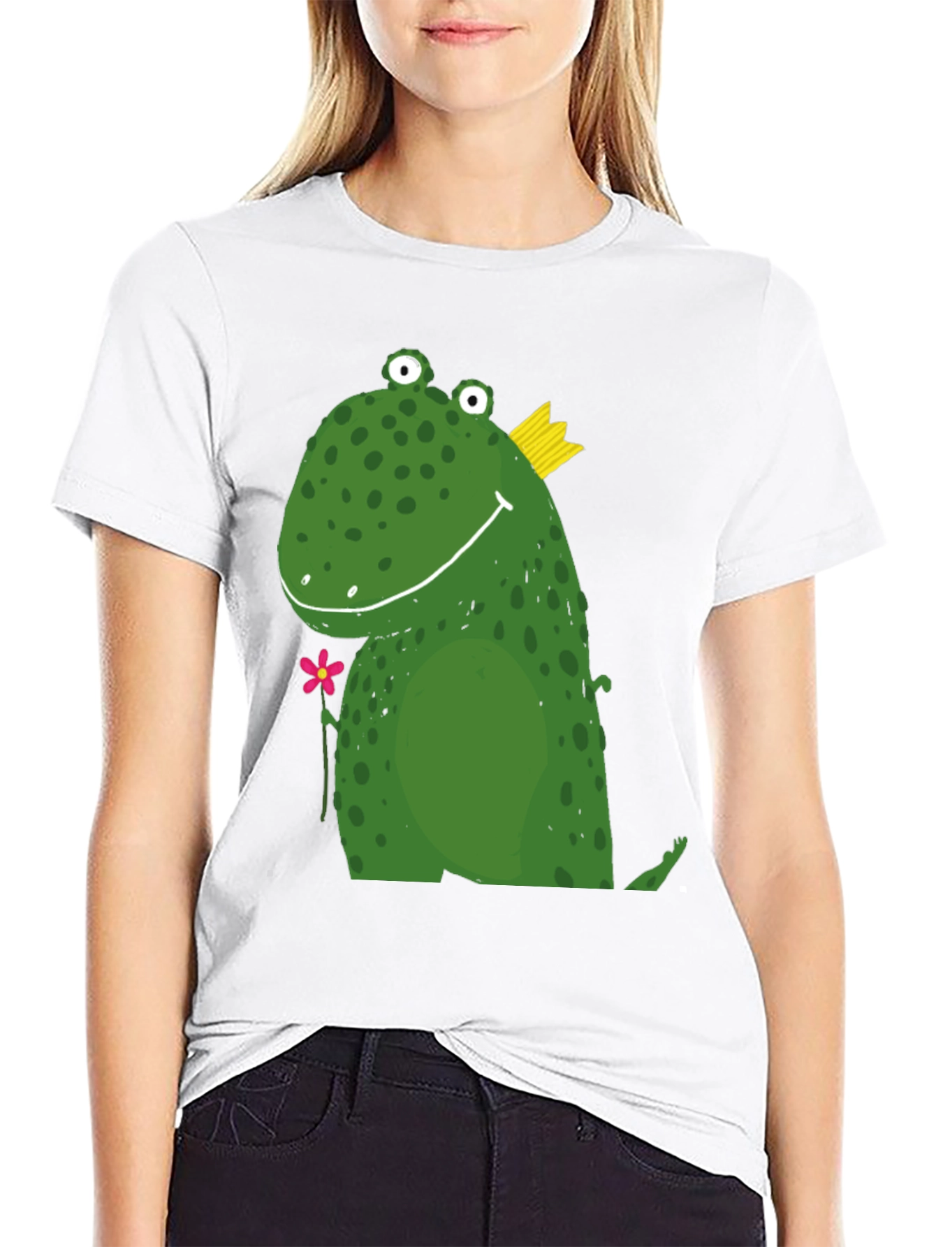 Cute Frog Prince Graphic Tee - Black Cotton T-Shirt
