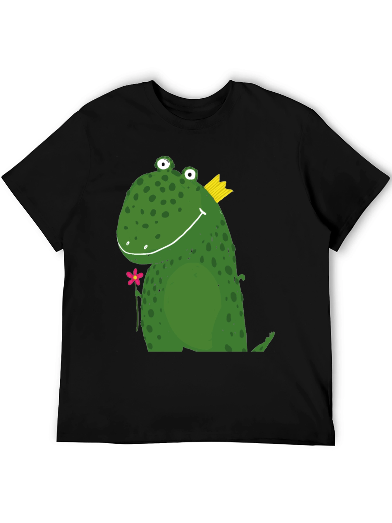 Cute Frog Prince Graphic Tee - Black Cotton T-Shirt