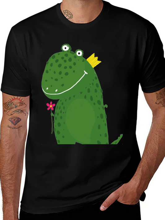 Cute Frog Prince Graphic Tee - Black Cotton T-Shirt