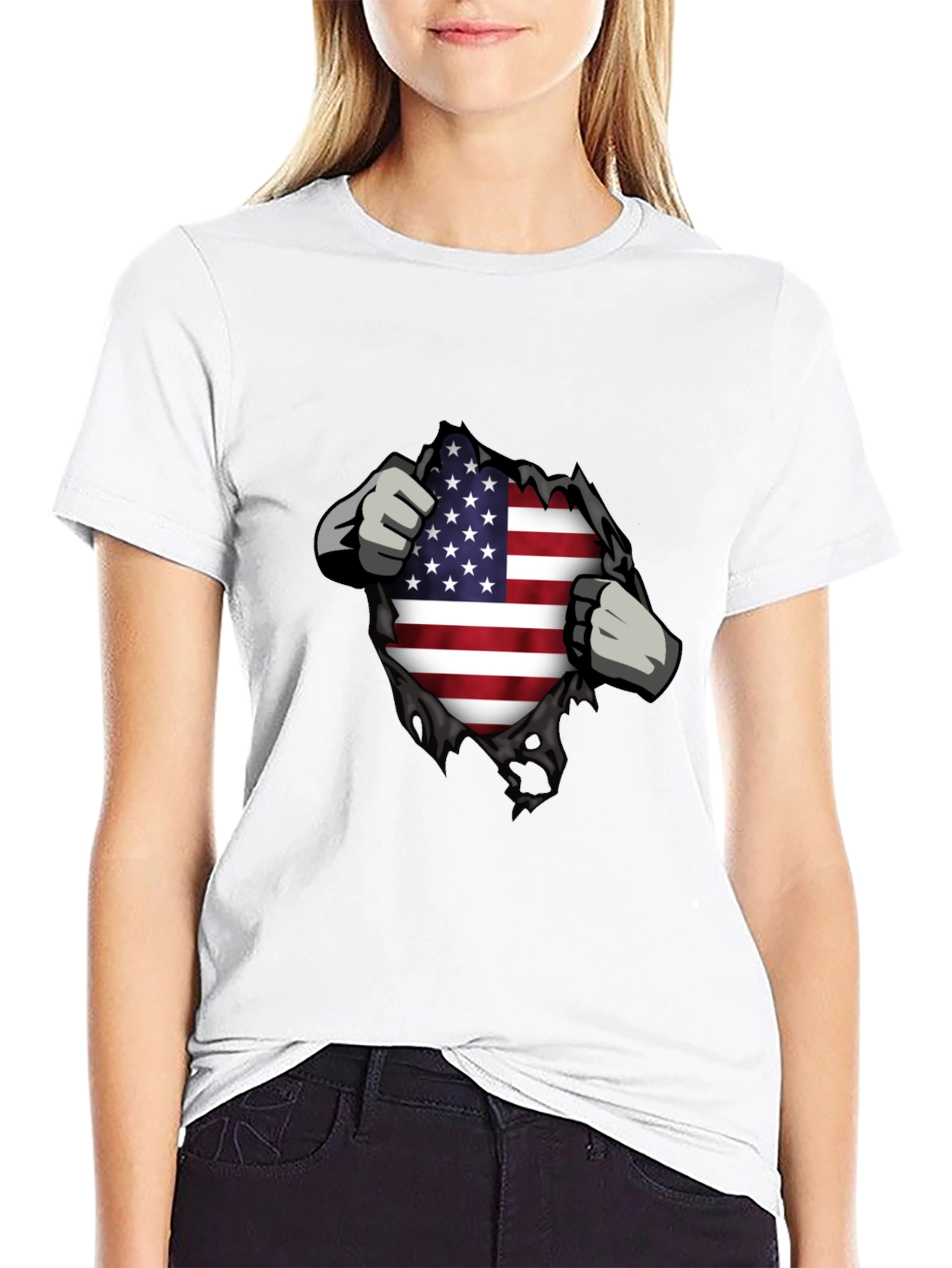 USA Flag Ripped T-Shirt - Patriotic Design