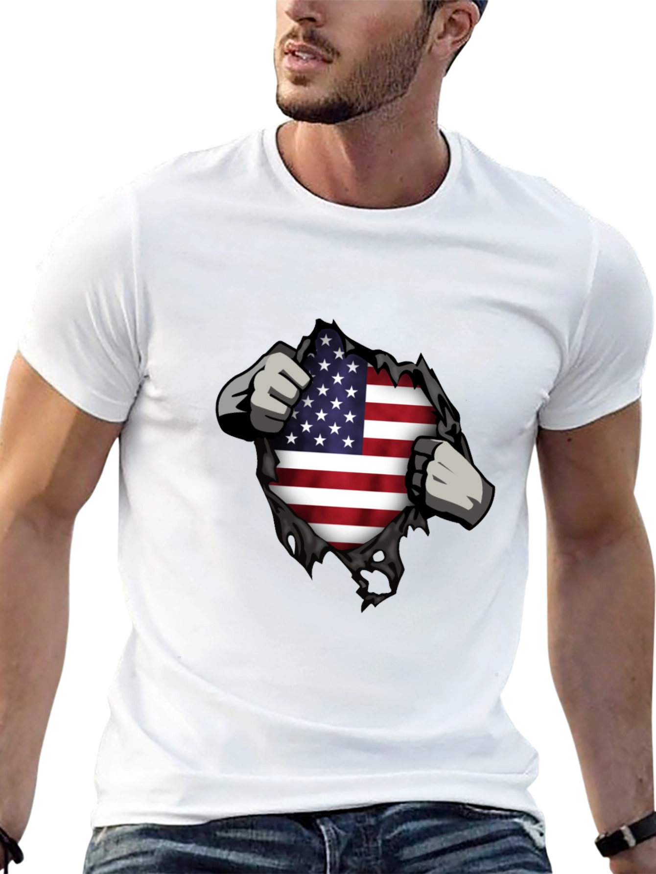 USA Flag Ripped T-Shirt - Patriotic Design