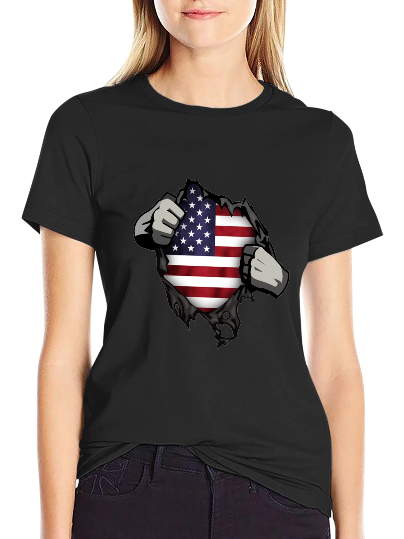 USA Flag Ripped T-Shirt - Patriotic Design