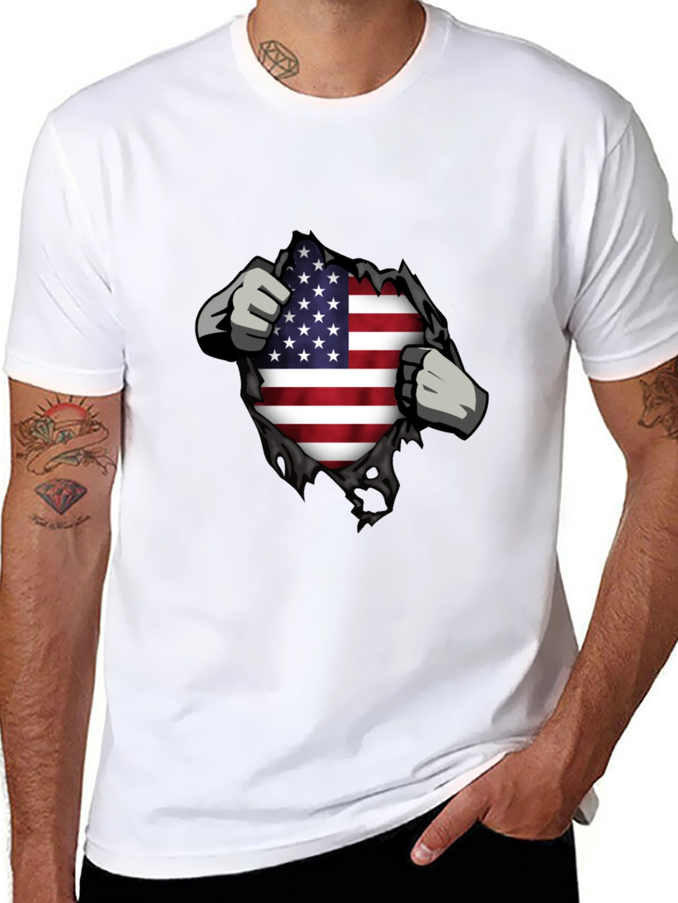 USA Flag Ripped T-Shirt - Patriotic Design