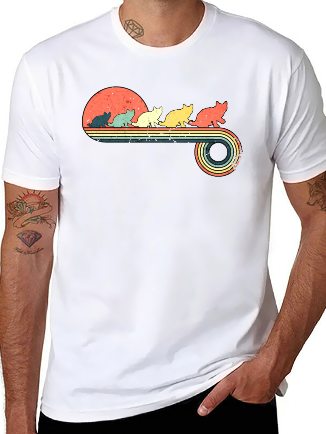 Retro Cat Sunset T-Shirt