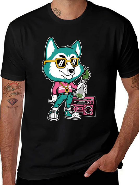 Cartoon Dog Graphic Print T-Shirt - Black