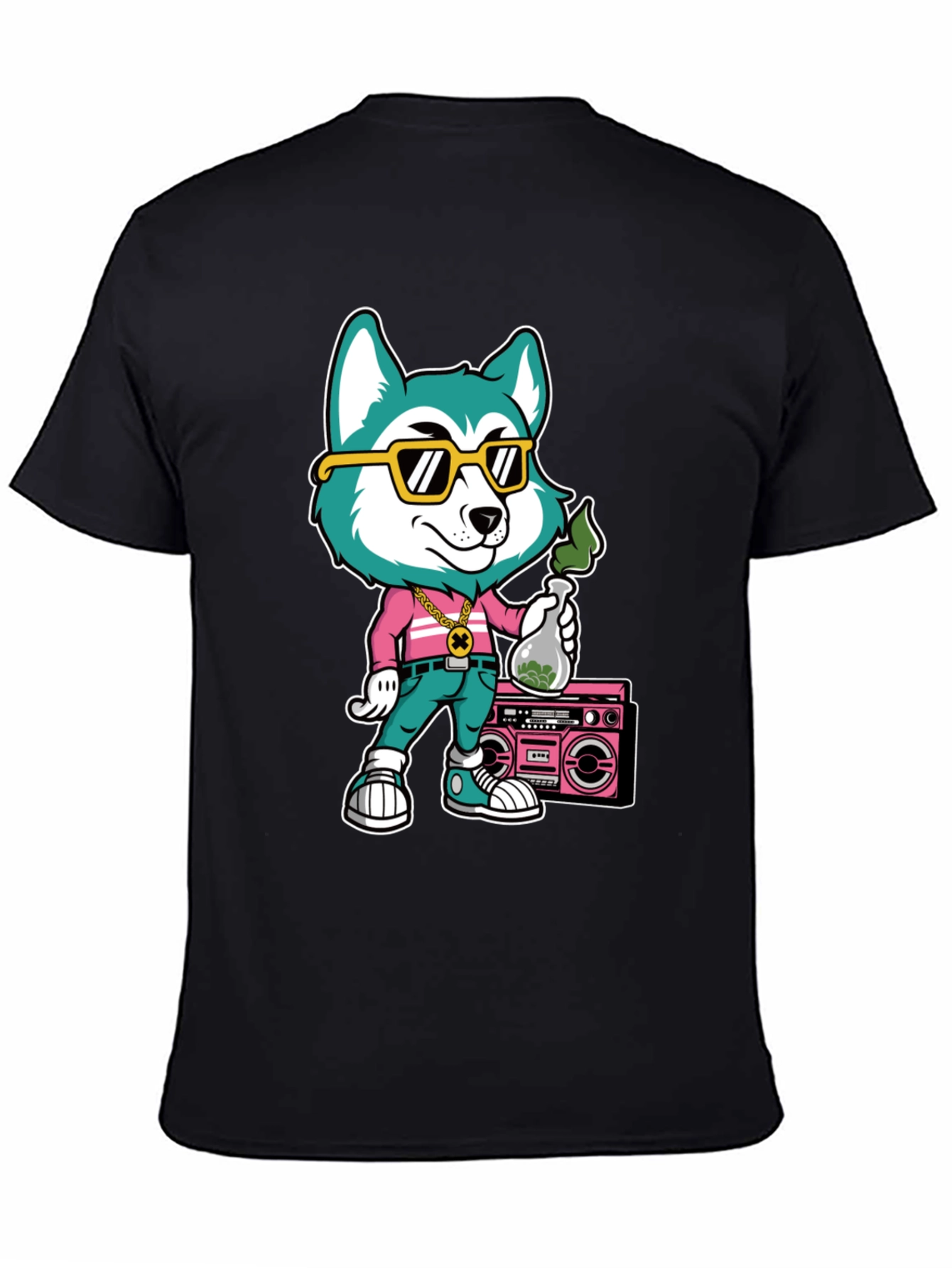 Cartoon Dog Graphic Print T-Shirt - Black