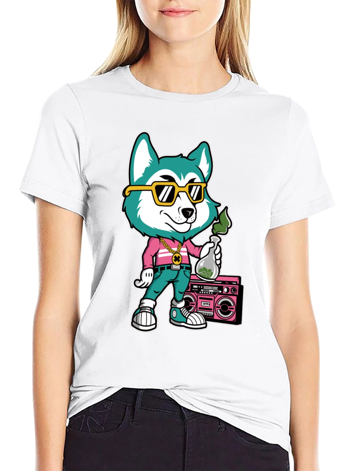 Cartoon Dog Graphic Print T-Shirt - Black