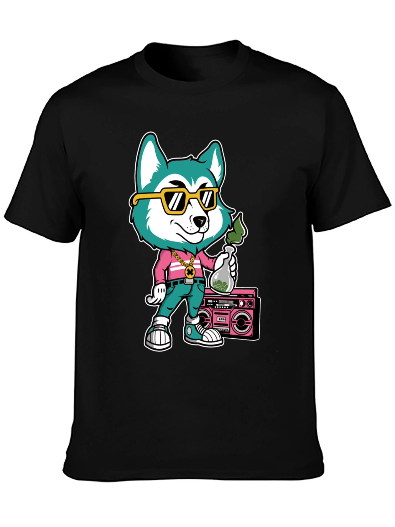 Cartoon Dog Graphic Print T-Shirt - Black