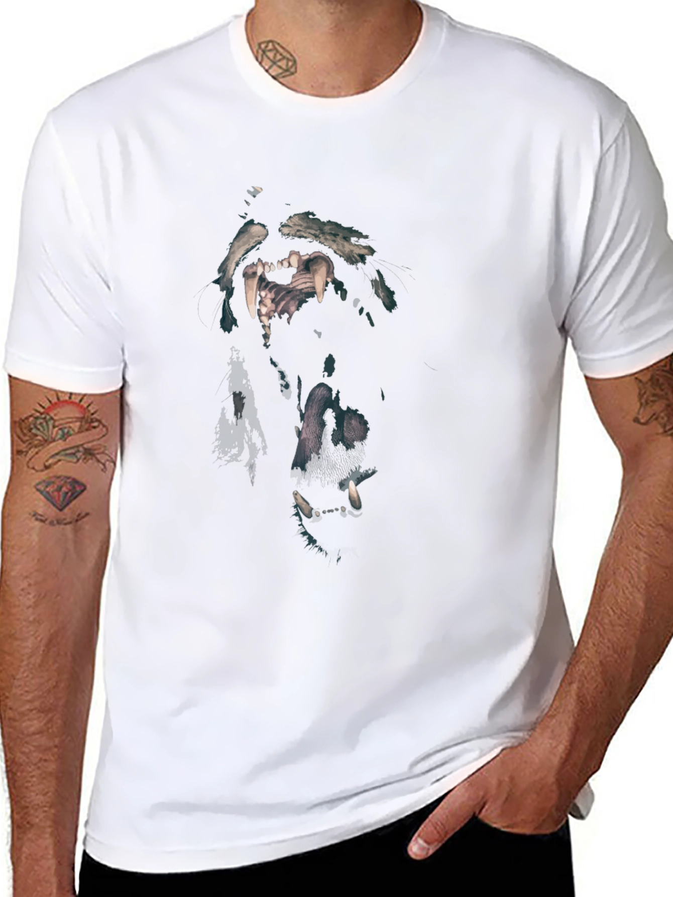 Wolf Graphic Print Black Crew Neck T-Shirt