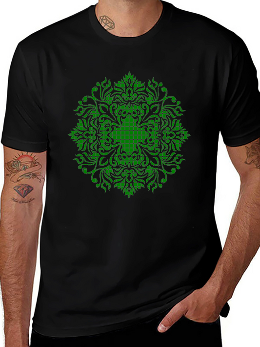 Green Mandala Graphic Black T-Shirt