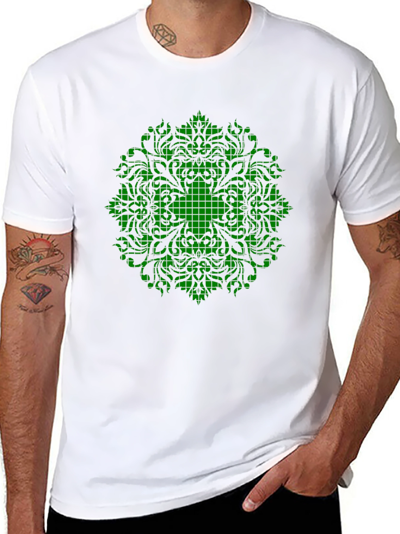 Green Mandala Graphic Black T-Shirt