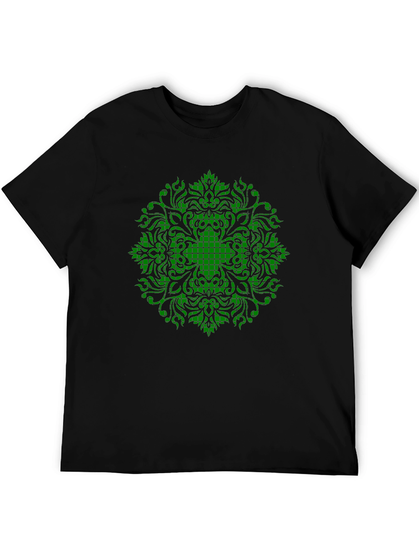Green Mandala Graphic Black T-Shirt