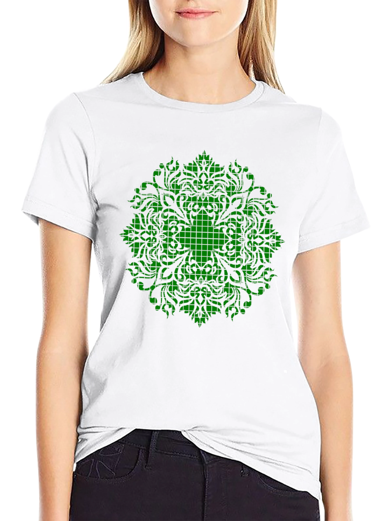 Green Mandala Graphic Black T-Shirt