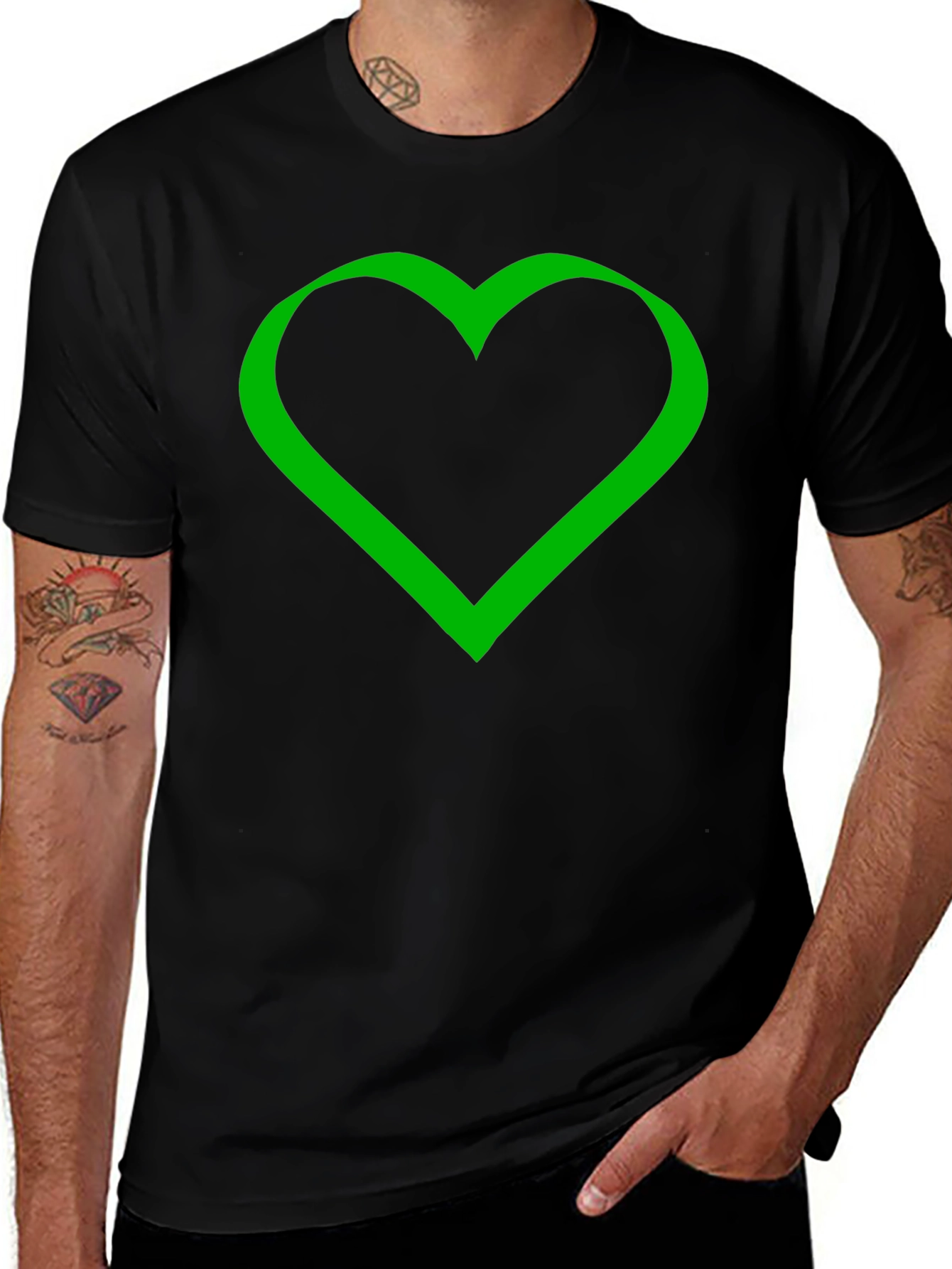 Green Heart Graphic Black T-Shirt