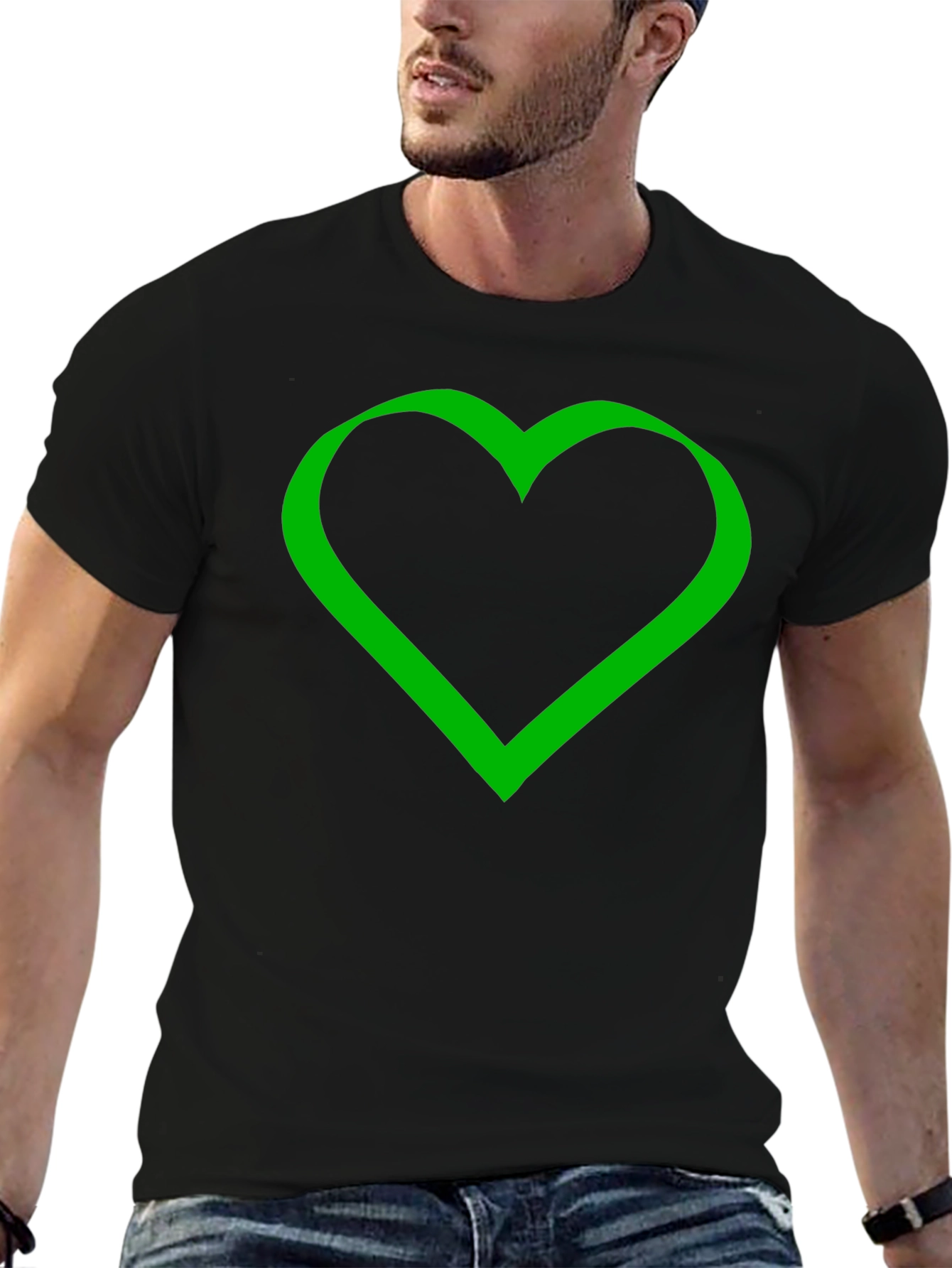 Green Heart Graphic Black T-Shirt