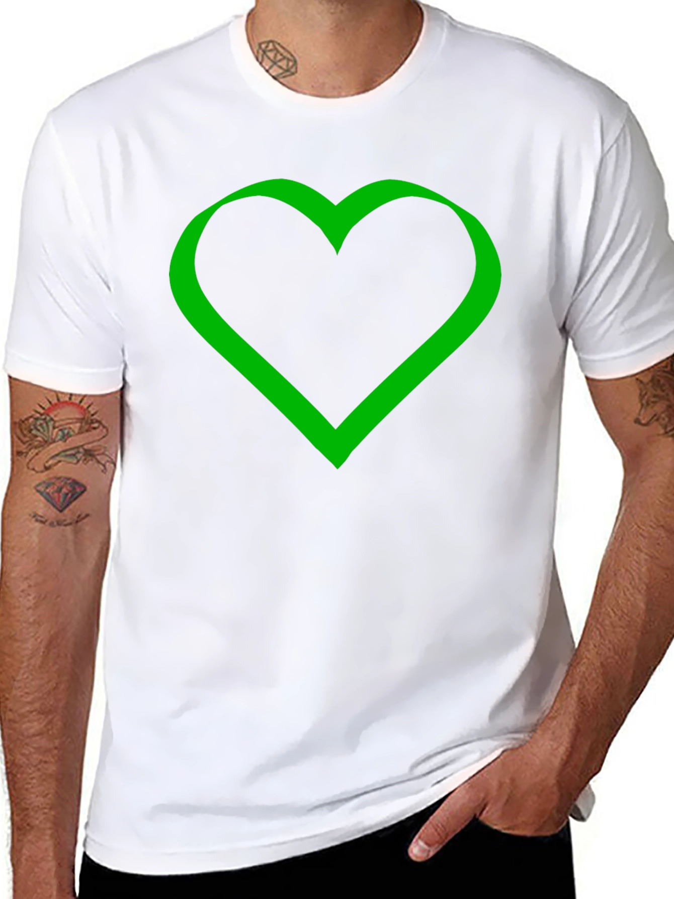Green Heart Graphic Black T-Shirt