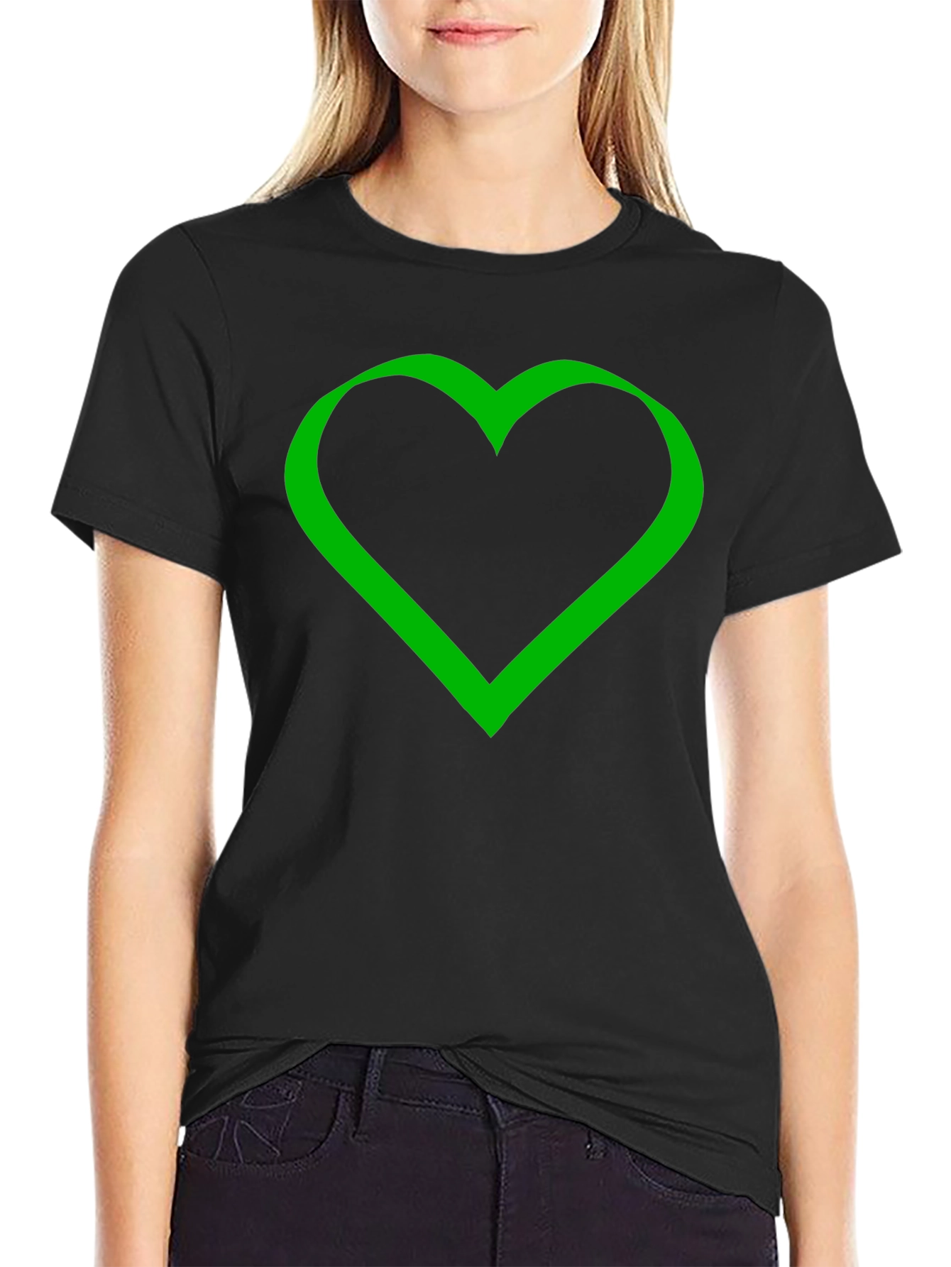 Green Heart Graphic Black T-Shirt