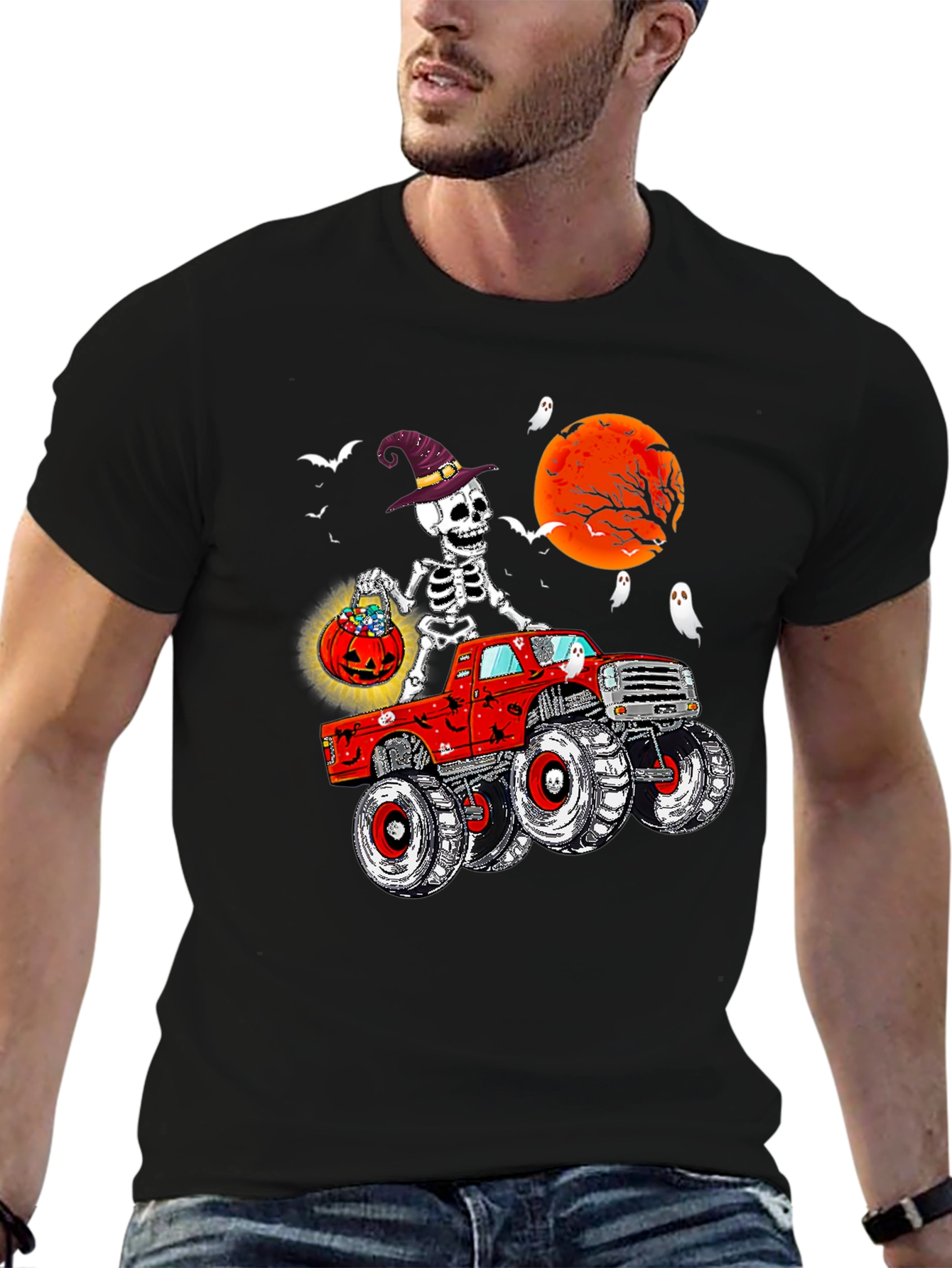Spooky Skeleton Monster Truck Halloween T-Shirt
