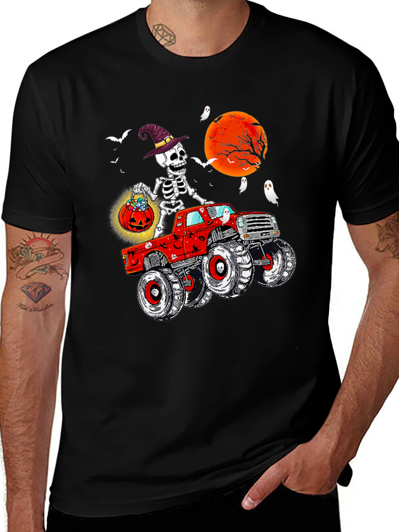 Spooky Skeleton Monster Truck Halloween T-Shirt