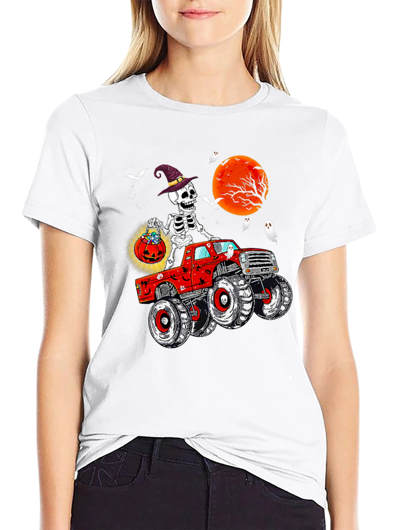 Spooky Skeleton Monster Truck Halloween T-Shirt