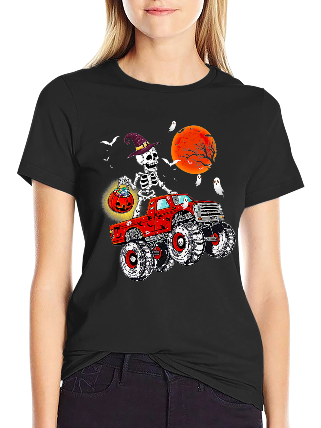 Spooky Skeleton Monster Truck Halloween T-Shirt