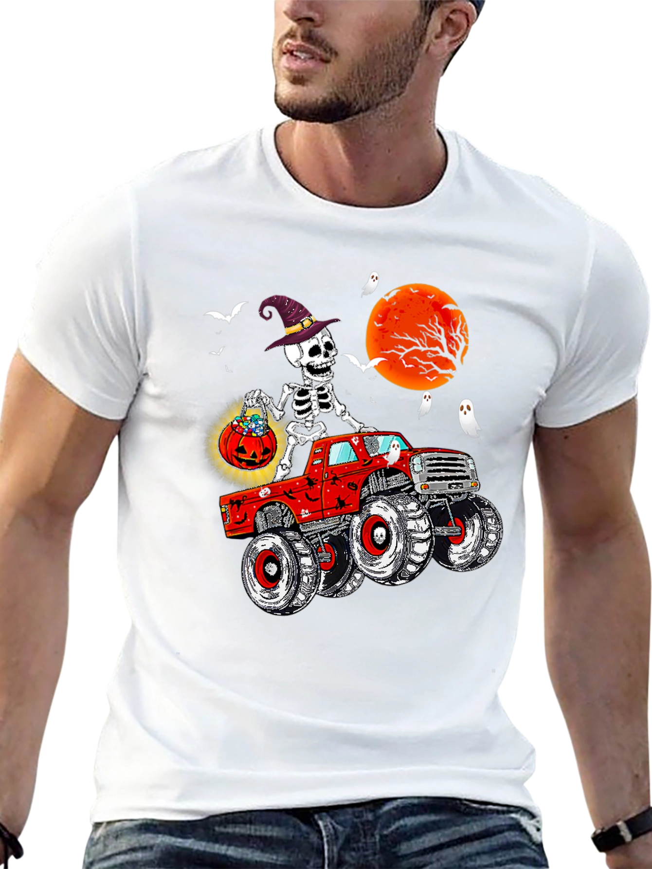 Spooky Skeleton Monster Truck Halloween T-Shirt