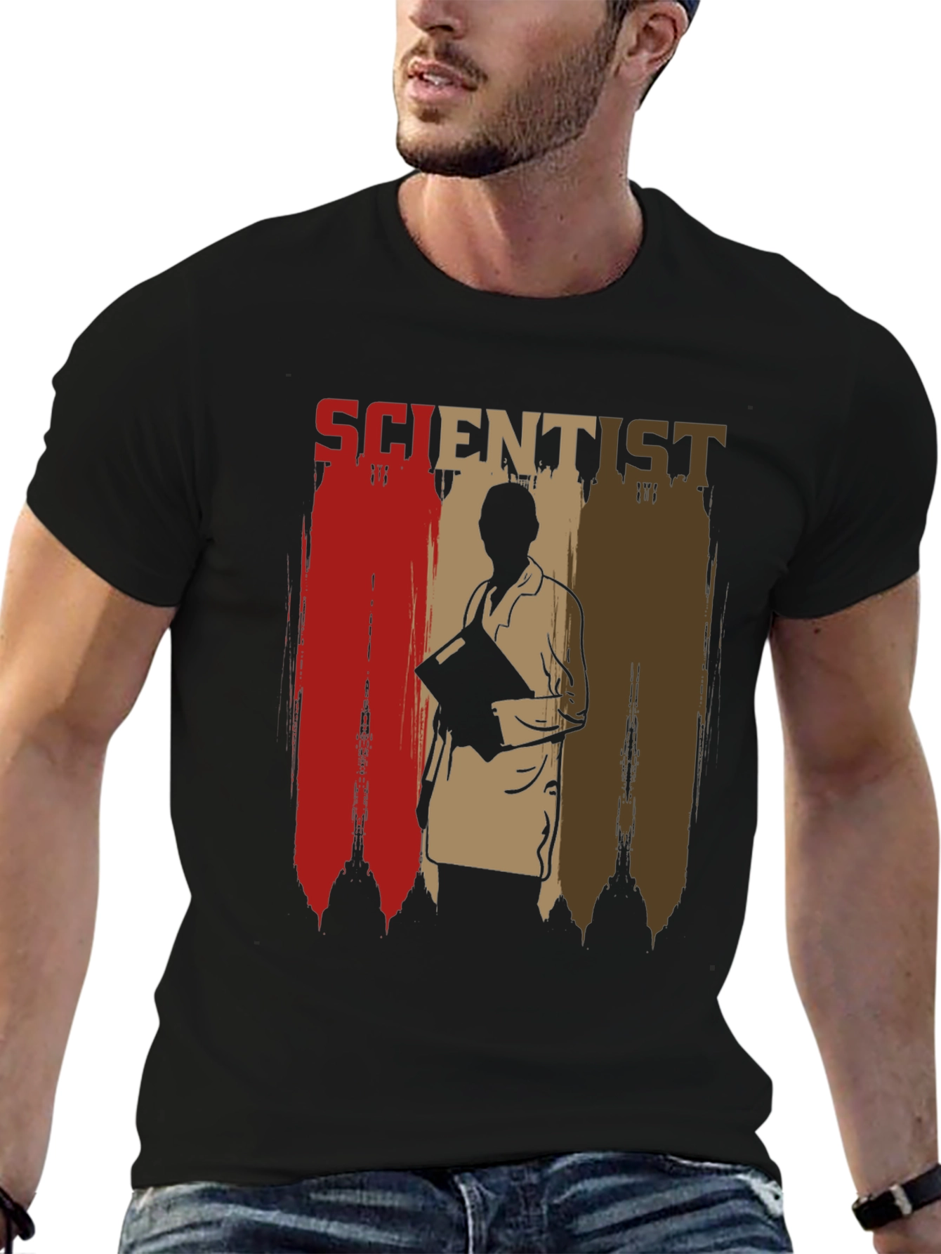 Scientist Graphic Print Mens Black T-Shirt