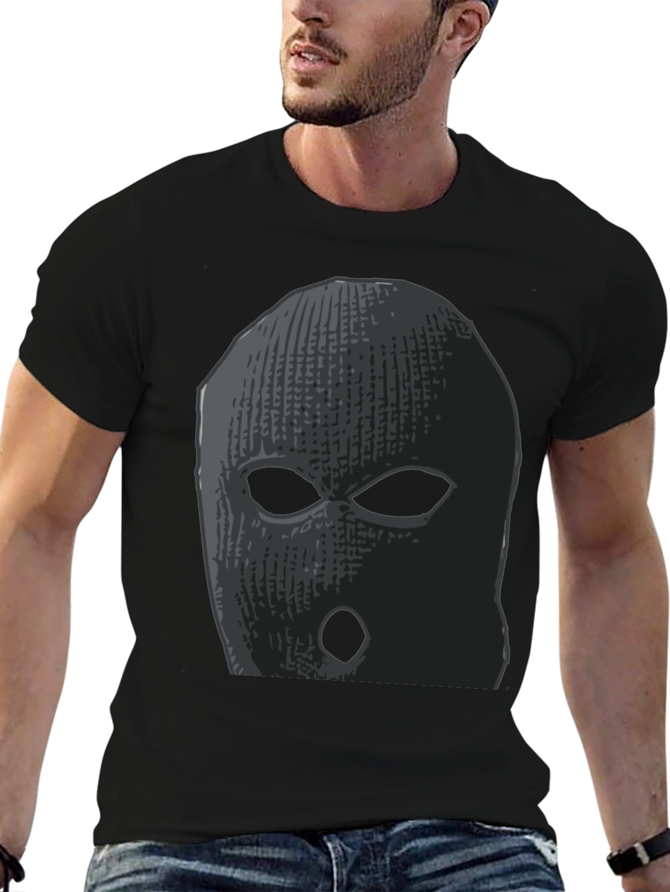 Ski Mask Graphic Tee - Black Cotton Comfort