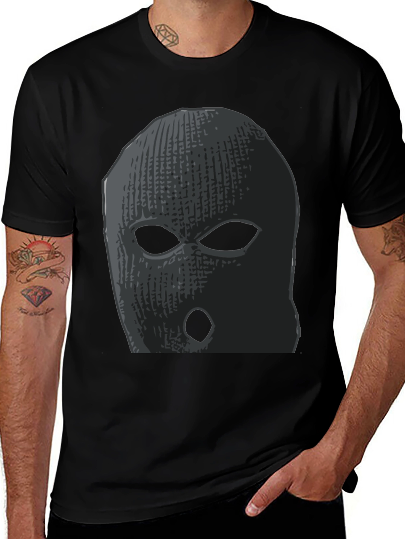 Ski Mask Graphic Tee - Black Cotton Comfort