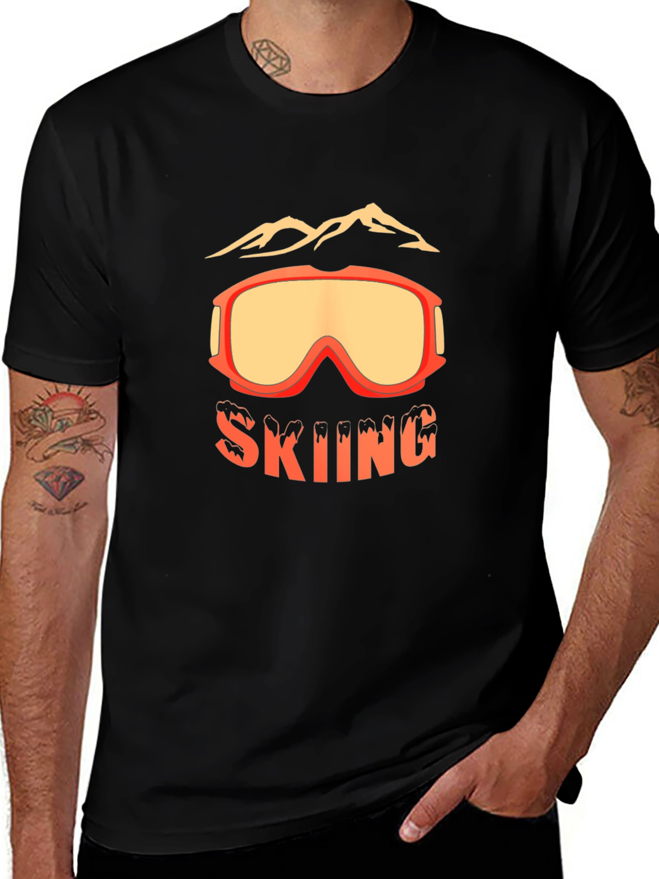 Skiing Goggles Graphic Tee - Black Cotton Blend T-Shirt