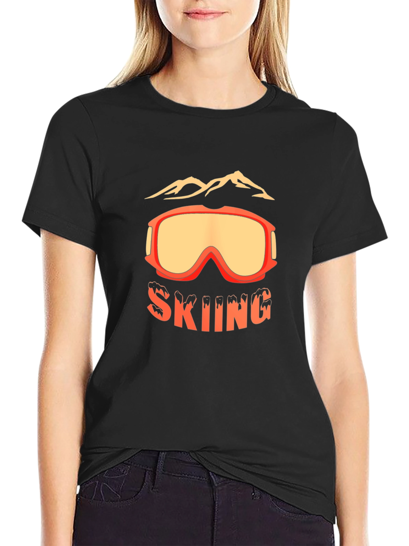 Skiing Goggles Graphic Tee - Black Cotton Blend T-Shirt
